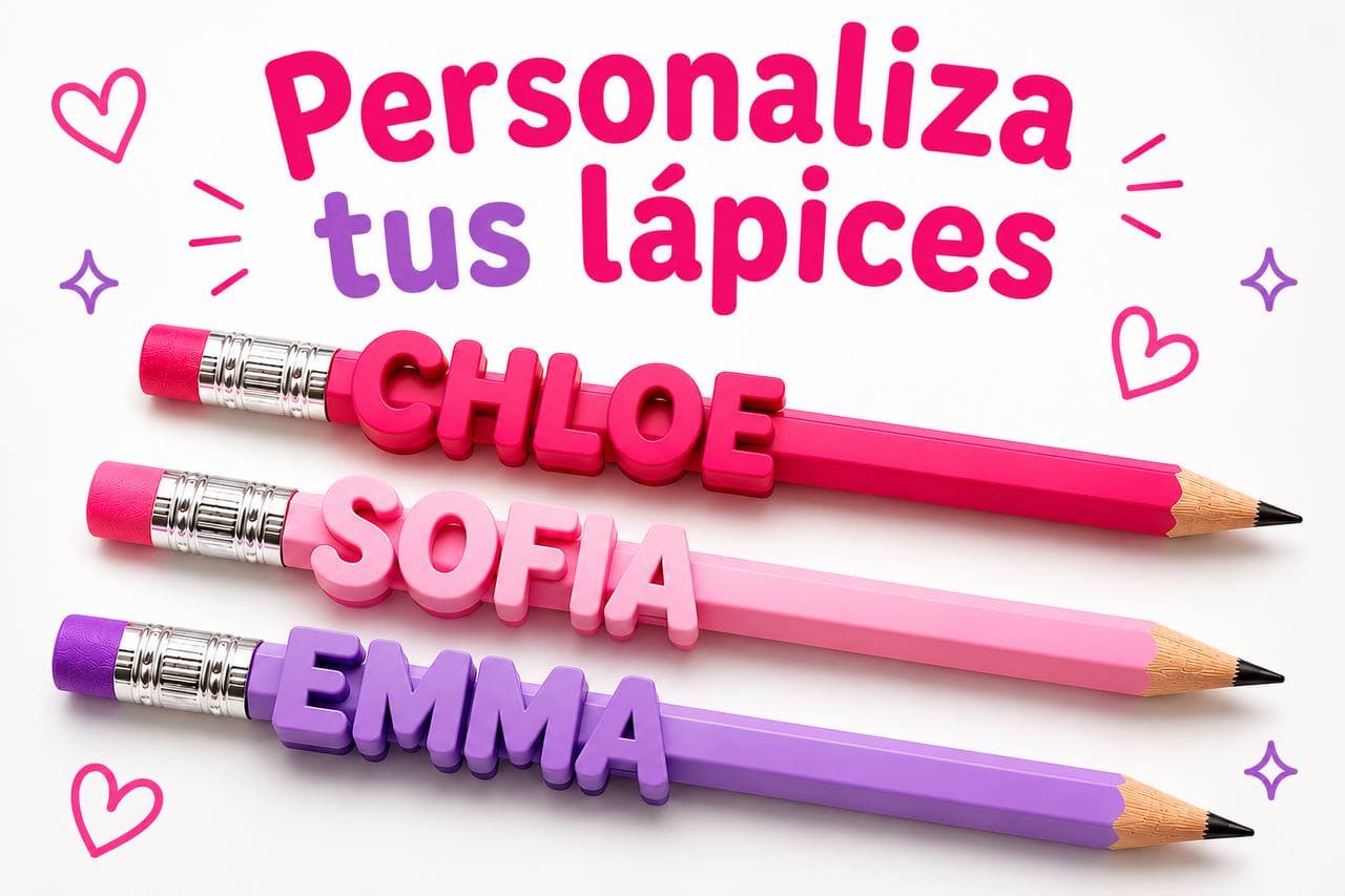 Pencils topped with 3D-printed names